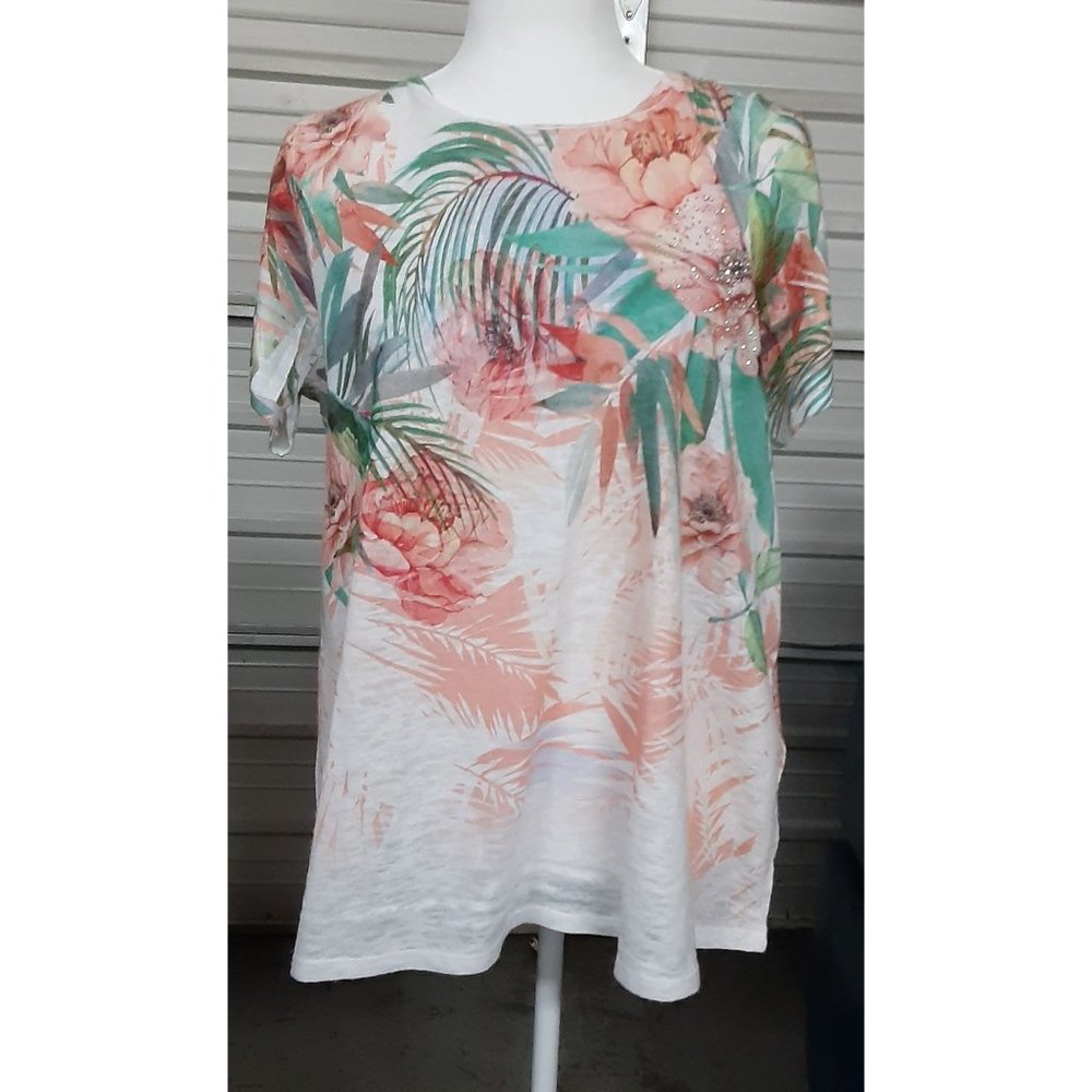 SJS Women's Short Sleeve Shirt Size 2x Floral Print